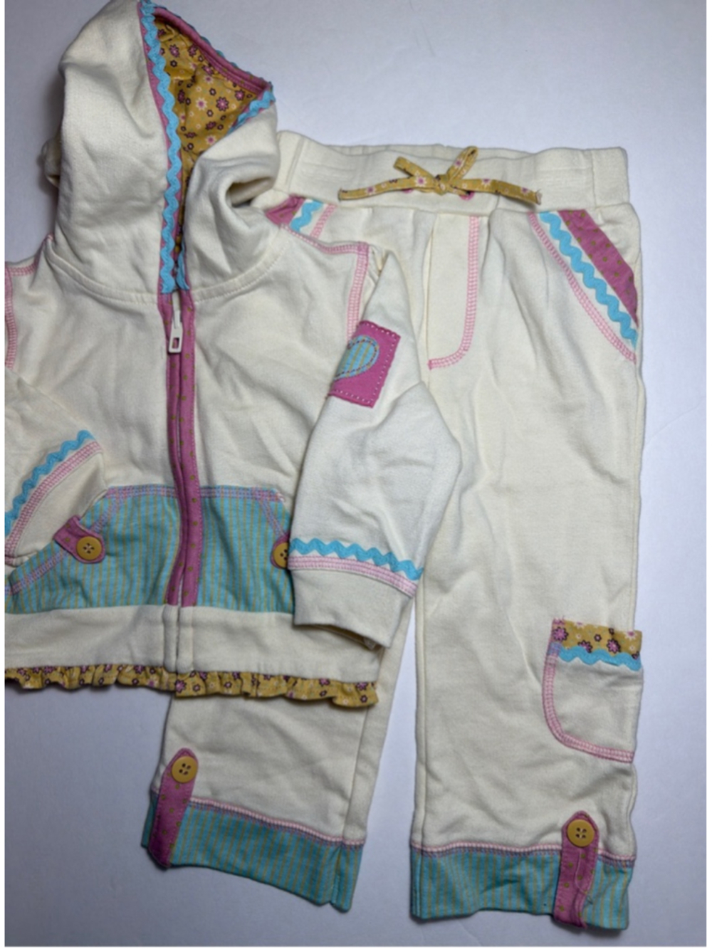 Toddler Girls Matching Knit Set 18 Mos. Floral Hoodie Ruffle Patchwork Pants